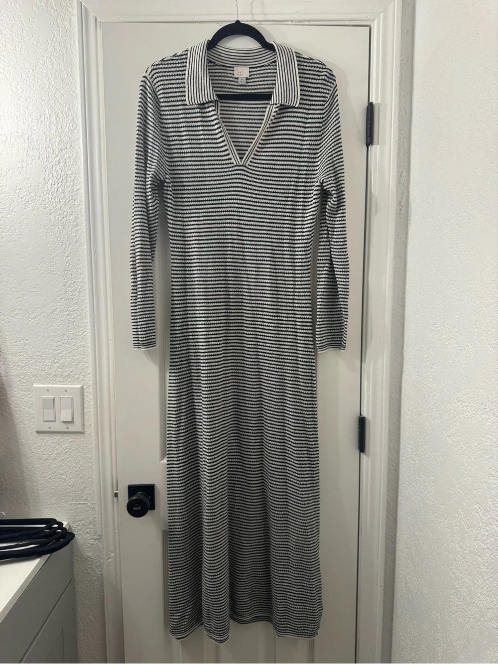 a new day Black & White Striped Collared Maxi Dress